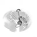 A minimalist tattoo of a bird flying over a music note tattoo design idea