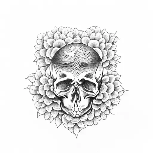skull covered by Chrysanthemums tattoo design idea