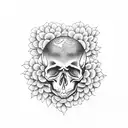 skull covered by Chrysanthemums tattoo design idea