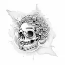 skull covered by Chrysanthemums tattoo design idea