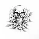 skull covered by Chrysanthemums tattoo design idea