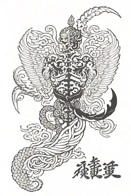 caduceus  on the back Male boddy running on the spine tattoo design idea