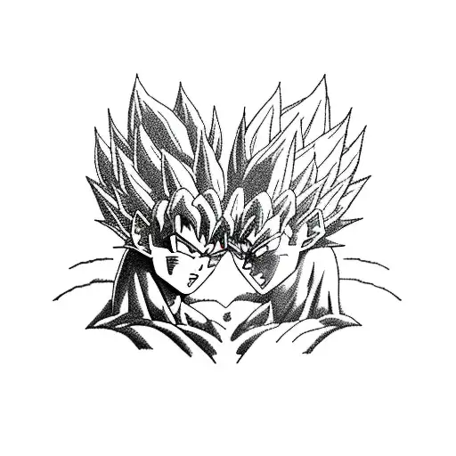 A blackwork tattoo of Goku and Vegeta facing off in battle tattoo design idea