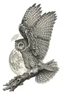 owl flying below moon tattoo design idea