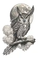 owl flying below moon tattoo design idea