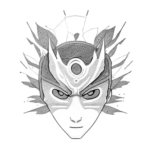 A dotwork silhouette of Obito Uchiha in a contemplative pose tattoo design idea