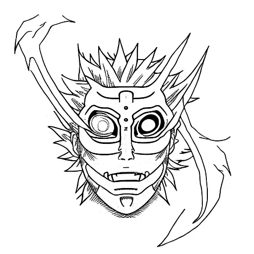 A dotwork tattoo of Obito Uchiha's mask symbolizing his transformation from student to teacher tattoo design idea