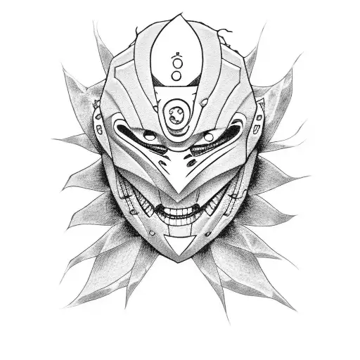 A dotwork tattoo of Obito Uchiha's mask symbolizing his transformation from student to teacher tattoo design idea