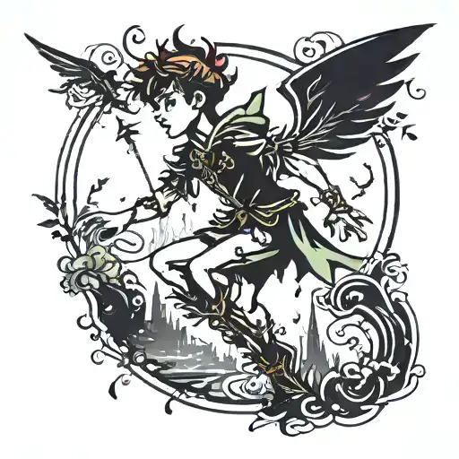 peter pan black silhouette tattoo design idea