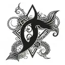 A Gemini symbol intertwined with fishing hooks and outdoor elements tattoo design idea