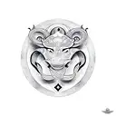 A black-grey tattoo design combining the Leo and Scorpio zodiac symbols in a symmetrical pattern tattoo design idea