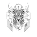 A black-grey tattoo design combining the Leo and Scorpio zodiac symbols in a symmetrical pattern tattoo design idea