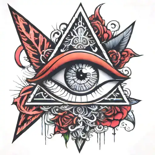 evil all seeing eye and anonymous integrated  tattoo design idea