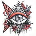 evil all seeing eye and anonymous integrated  tattoo design idea