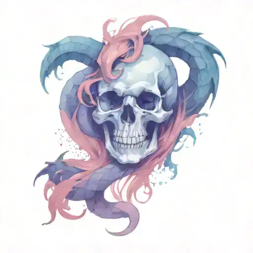 a central figure like a powerful dragon or snake intertwined with pirate elements, such as a skull or crossbones tattoo design idea