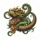 a central figure like a powerful dragon or snake intertwined with pirate elements, such as a skull or crossbones tattoo design idea