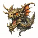 a central figure like a powerful dragon or snake intertwined with pirate elements, such as a skull or crossbones tattoo design idea