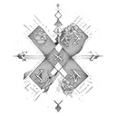 crossed arrows with kids first initials N, A, C, T tattoo design idea