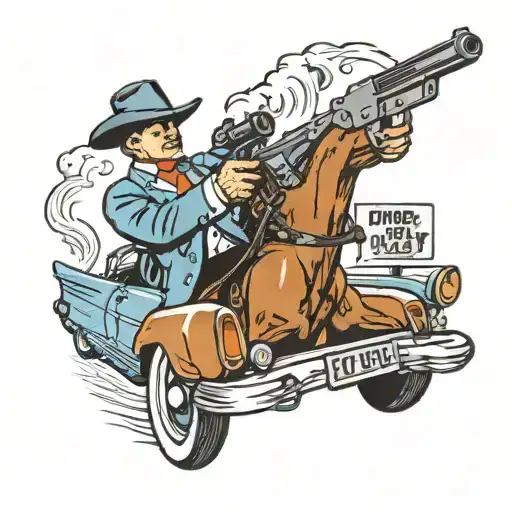 Shooting from a car with a Colt pistol tattoo design idea