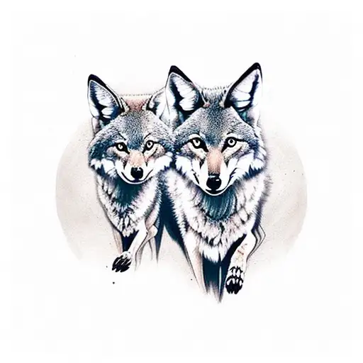 3 coyotes guarding a baby coyote tattoo design idea