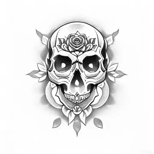 skull, roses and mandala tattoo design idea