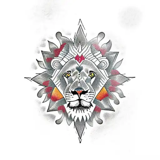 lion mandala cross tattoo design idea