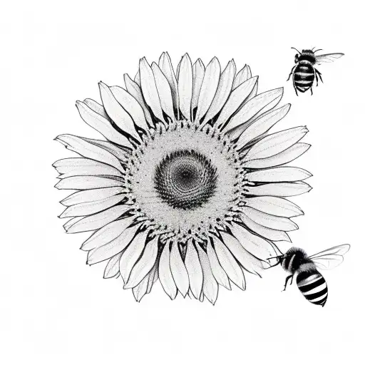 echinacea flower with a bee in the center tattoo design idea
