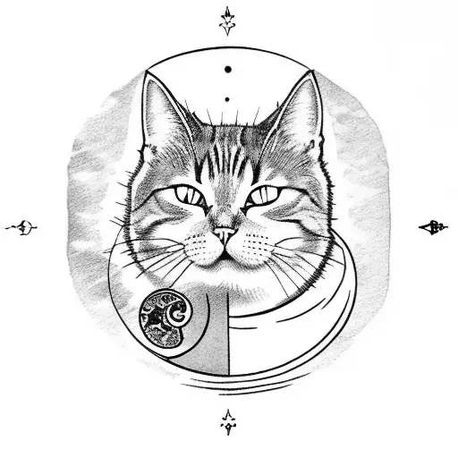 moon tarot card with cat tattoo design idea