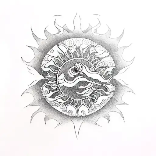 peony lotus chrysanthemum sun moon ocean mountain jeobeon snake tattoo design idea