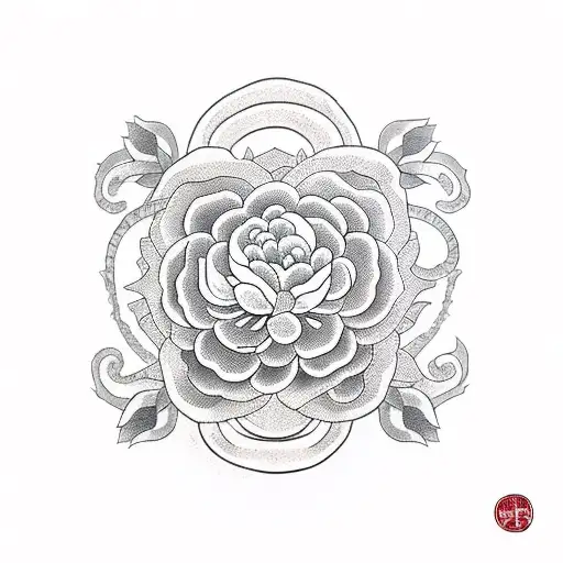snake peony tattoo design idea