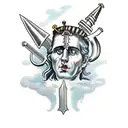 Caesar with sword through head and crying tattoo design idea