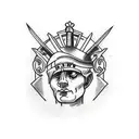 Caesar with sword through head and crying tattoo design idea