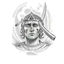 Caesar with sword through head and crying tattoo design idea