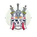 Caesar with sword through head and crying tattoo design idea