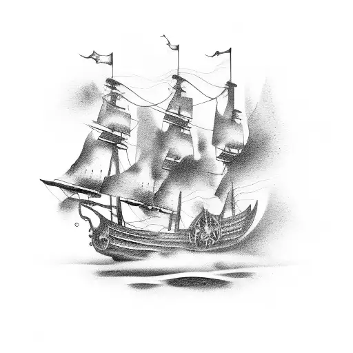 pirate ship in fog tattoo design idea