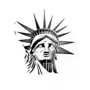 A blackwork tattoo showcasing the Statue of Liberty transforming into a tank, symbolizing the strength and resilience of the military tattoo design idea