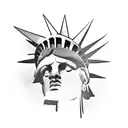 A blackwork tattoo showcasing the Statue of Liberty transforming into a tank, symbolizing the strength and resilience of the military tattoo design idea