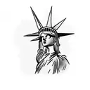 A blackwork tattoo showcasing the Statue of Liberty transforming into a tank, symbolizing the strength and resilience of the military tattoo design idea