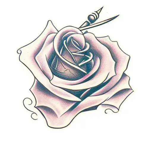 roses and sword tattoo design idea