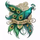peacock feathers with name intertwined tattoo design idea