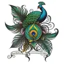 peacock feathers with name intertwined tattoo design idea