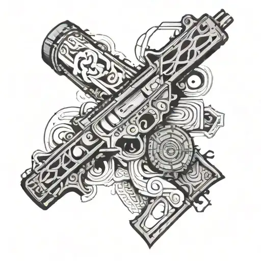 A sleeve tattoo inspired by the client's love for weapons, incorporating bold and daring elements throughout tattoo design idea