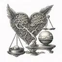 A balance scale with a heart on one side and a brain on the other, symbolizing the connection between emotion to realism tattoo design idea