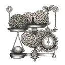A balance scale with a heart on one side and a brain on the other, symbolizing the connection between emotion to realism tattoo design idea