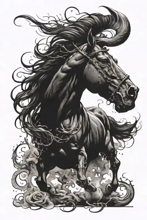 black demon horse tattoo design idea