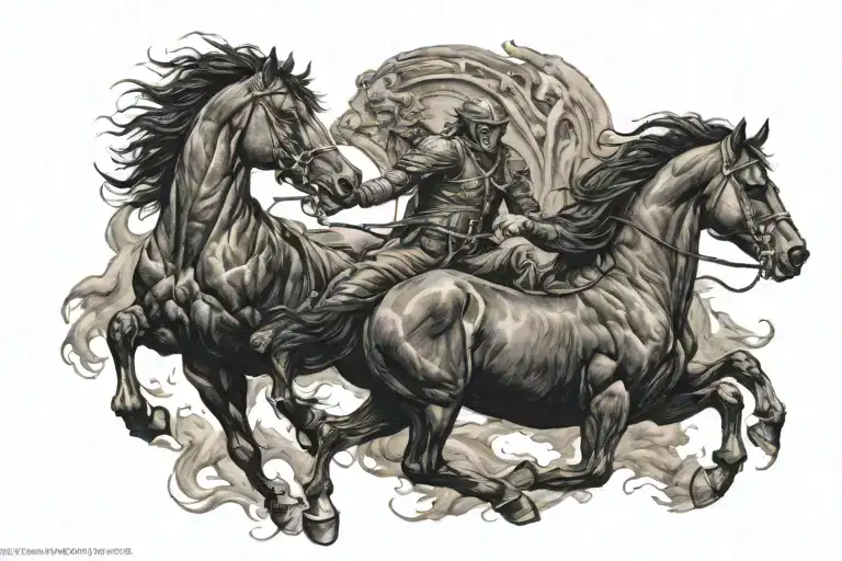 black horse fighting a demon tattoo design idea