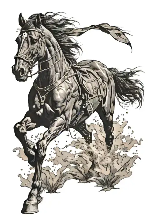black war horse running tattoo design idea