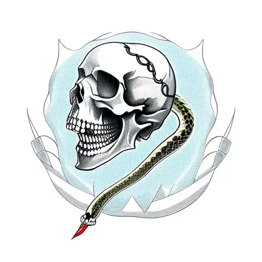 skull with a dagger through it surrounded by a snake tattoo design idea