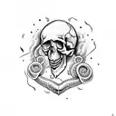 skull with dagger through it from top to bottom. snakes around it. ocean theme tattoo design idea