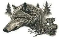 wolf bear forest scene tattoo design idea